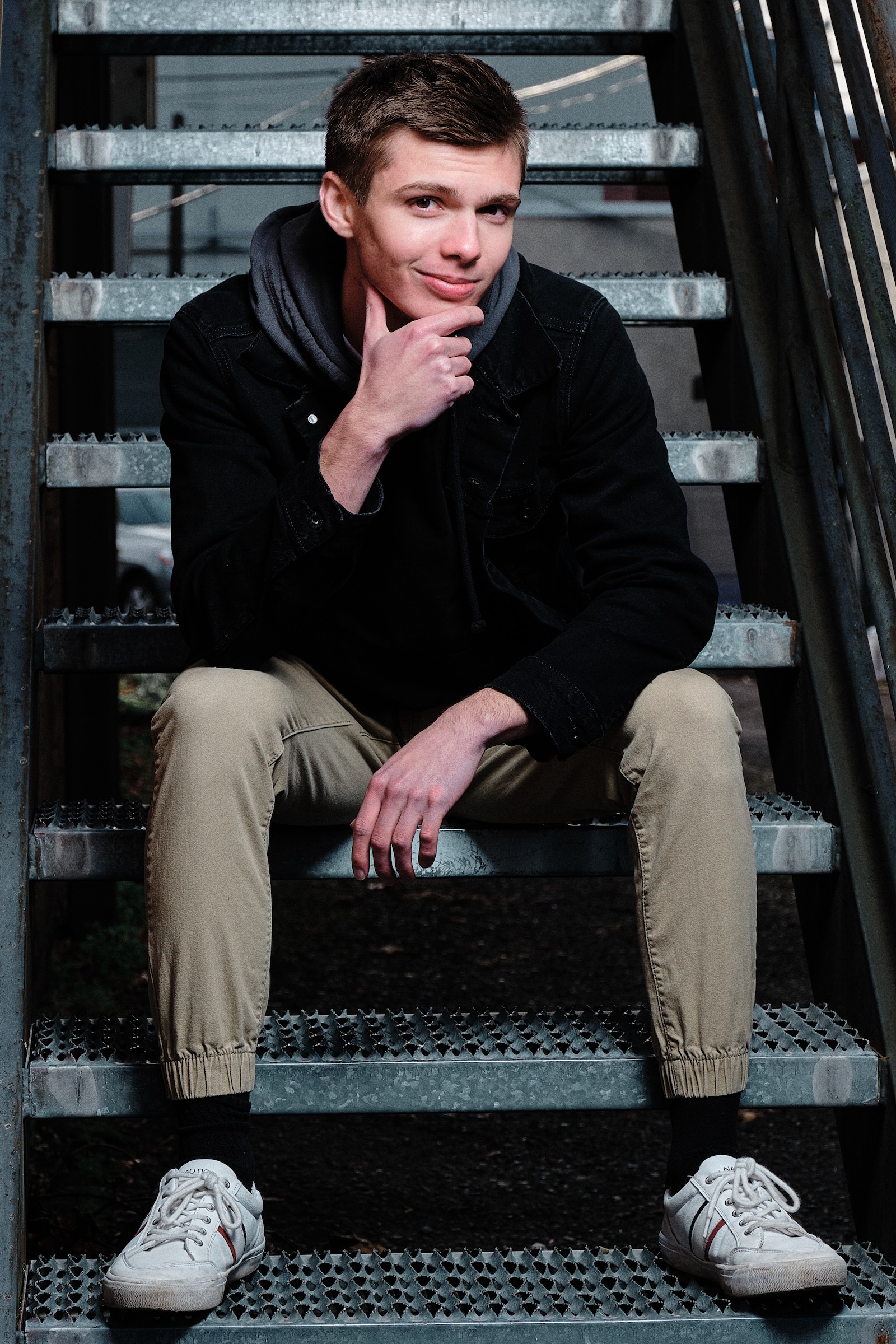 High school graduating senior Jackson photographed outdoors in Camas Washington